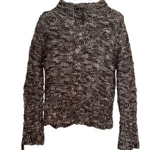 Ladies Size M Absinthe Heathered Brown Mock Neck Braid Ribbed Knit Sweater